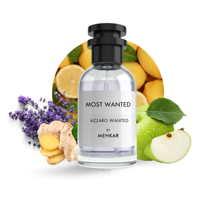 Most Wanted men's fragrance with notes of lemon, ginger, cardamom, tonka bean, and Haitian vetiver, inspired by Wanted by Azzaro.
